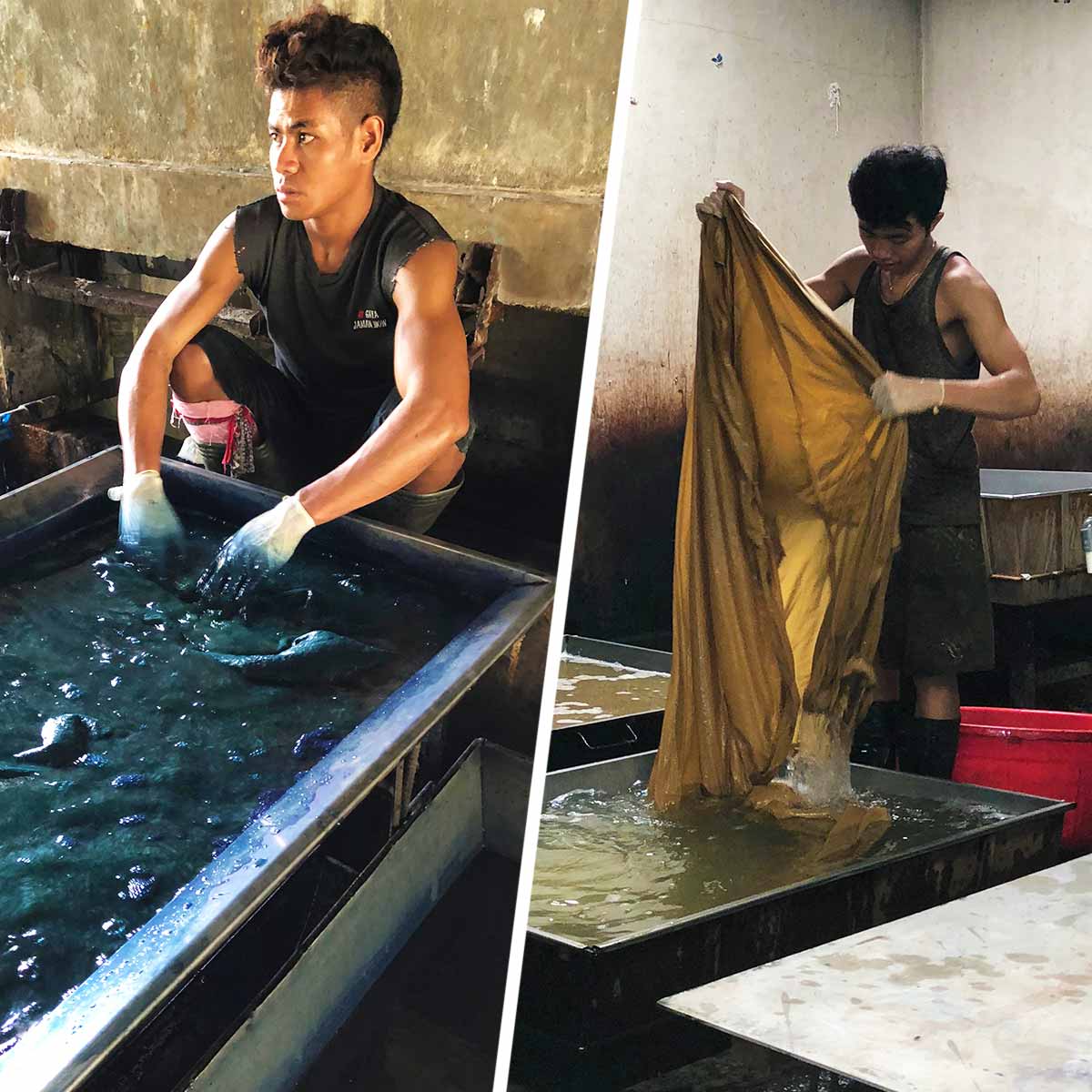 Craftsmen adding Earth to hand-woven fabrics