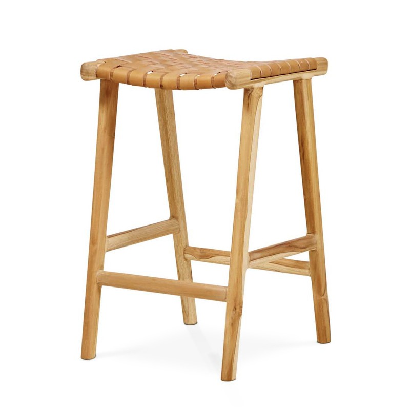 Batur | Teak & leather bar stool